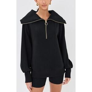 Varley Vine Half Zip Pullover Sweater Sweatshirt Black Ottoman Ribbed NWT Small